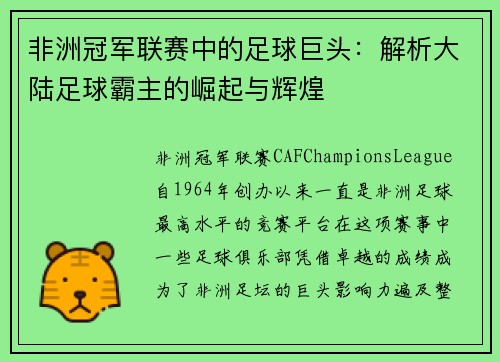 非洲冠军联赛中的足球巨头：解析大陆足球霸主的崛起与辉煌